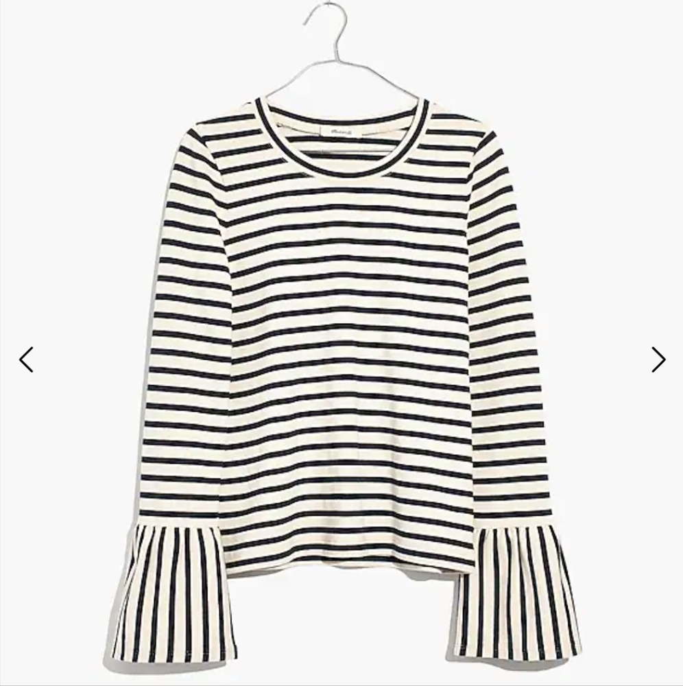 NWT Madewell Stripe-Play Ruffle-Cuff Top
